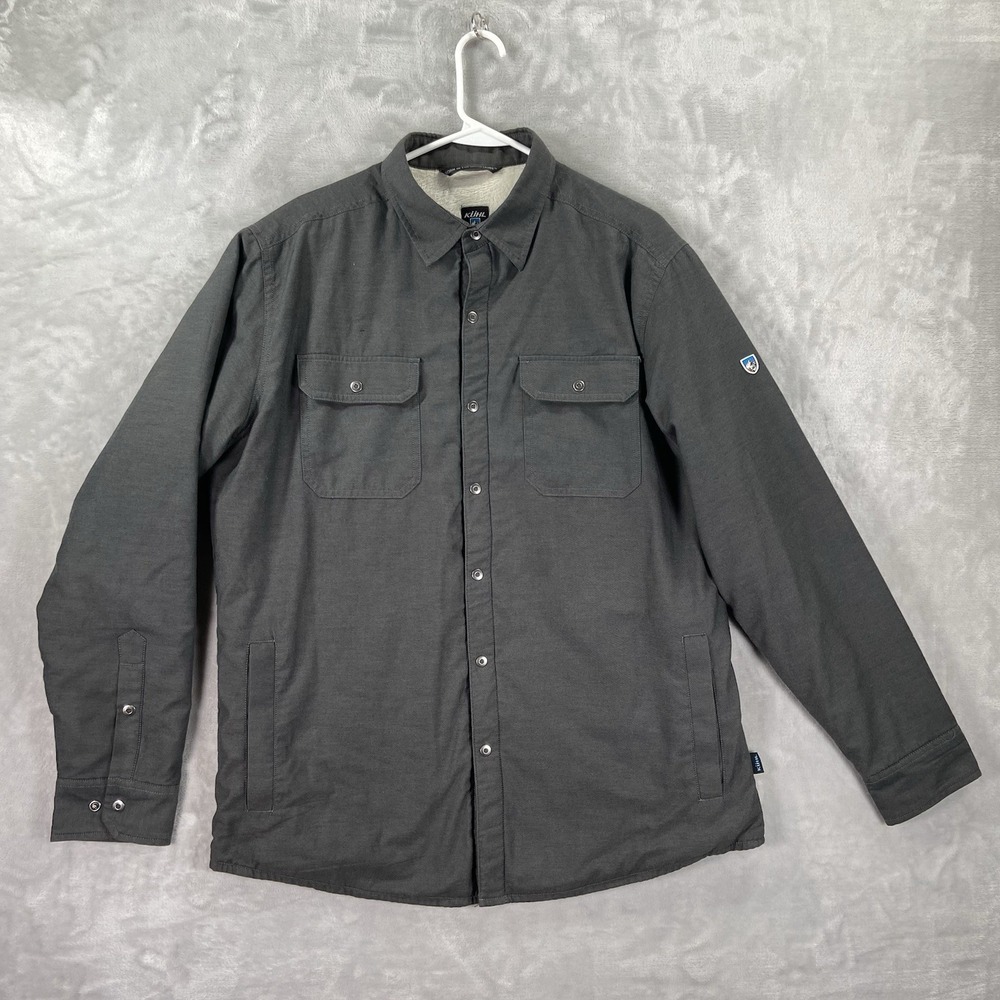 KUHL Shirt Jacket Mens Large Soft Fleece Lined Snap Buttons Outdoor Lightweight